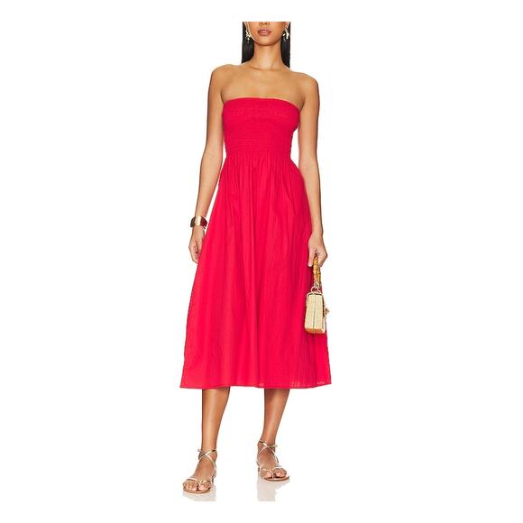 Faithfull The Brand 'Madella' Red Cotton Midi Dress Size 6 - Picture 1 of 4